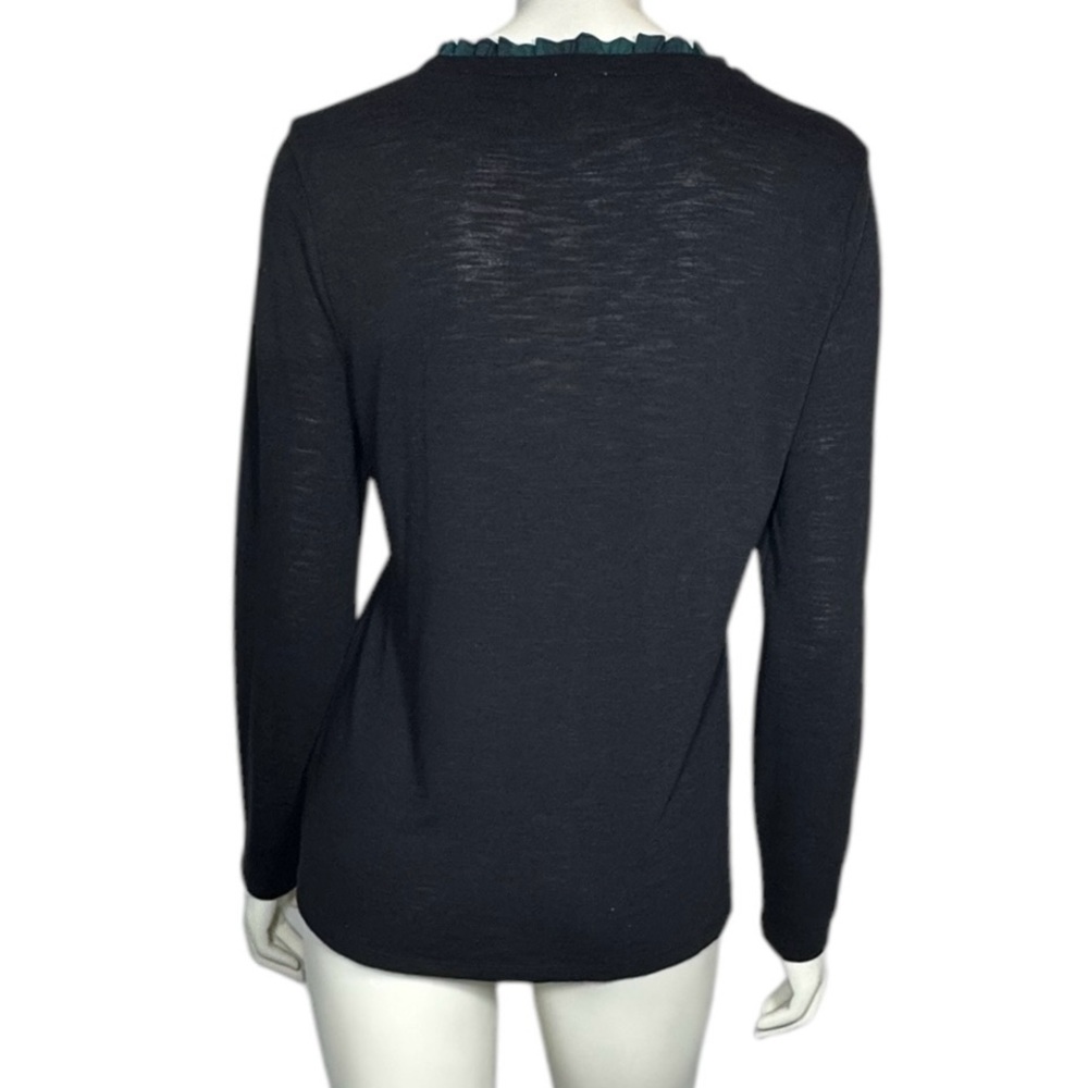 J. Crew Black Long Sleeve V-Neck Semi-Sheer Knit Blouse Size M - Picture 3 of 12